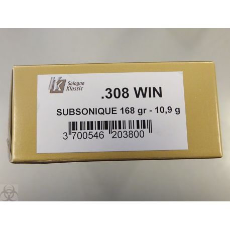 308 Subsonic - cartouches Sologne - 168 gr